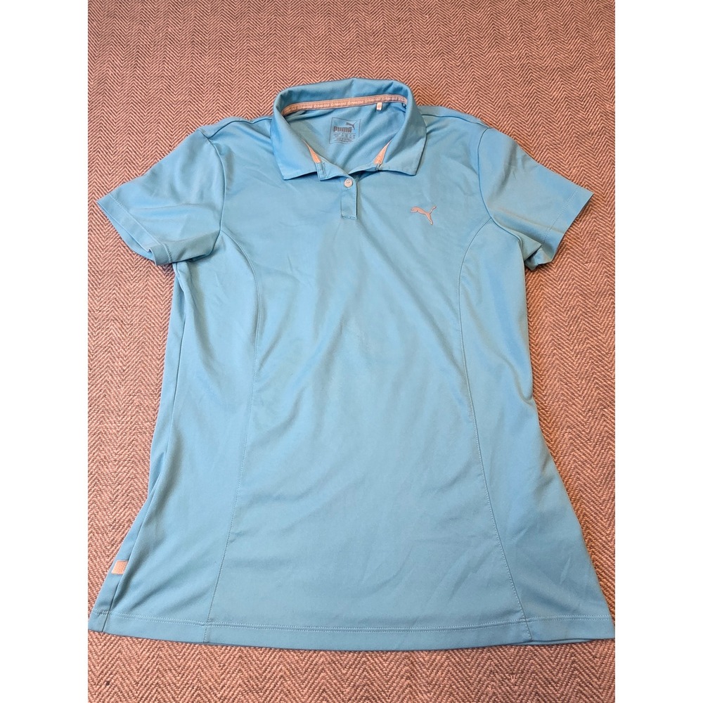 PUMA Polo Shirt Womens Medium Blue Stretch Golf Performance Short Sleeve Popover